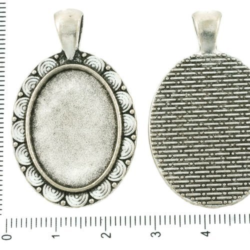 2pcs antique ton argent grand ovale pendentif spirale cabochon paramètre vide tiroir en métal de bas sku-37269