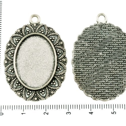 2pcs antique ton argent grand ovale pendentif cabochon de lunette de paramètres vide tiroir en métal sku-37289
