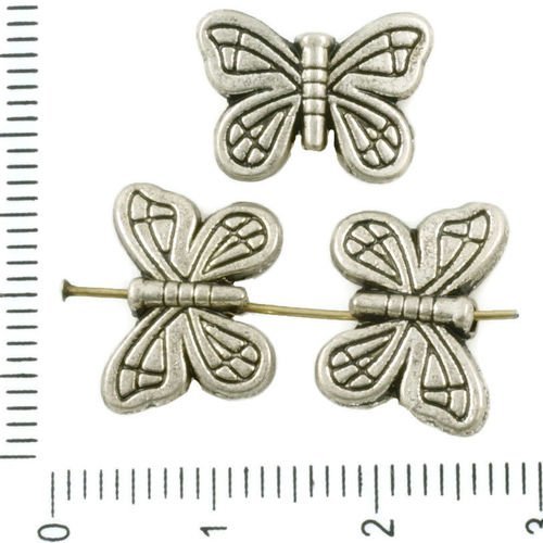 8pcs antique ton argent plat bordé de papillon animal perles charmes des deux côtés tchèque métal co sku-37342