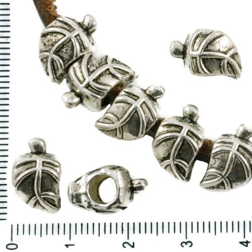 6pcs argent antique ton gros trou de la feuille européen de style pandora charms curseur de perles d sku-37374