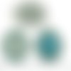 2pcs tchèque bleu turquoise patine antique ton argent de forme ovale pendentif cabochon de lunette d sku-34145