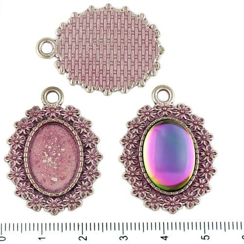 2pcs tchèque valentine rose patine antique ton argent de forme ovale pendentif cabochon de lunette d sku-34147