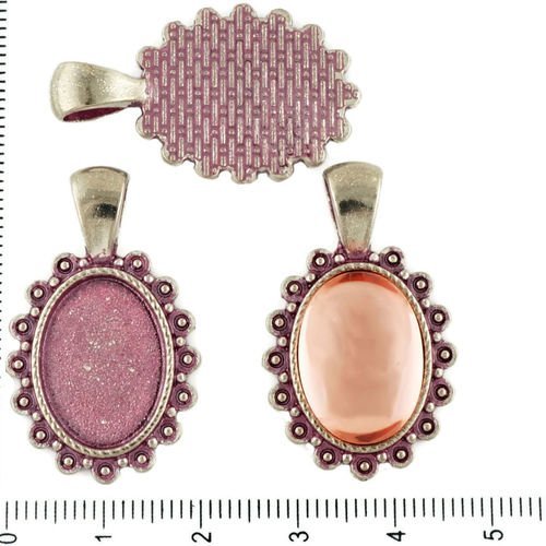 4pcs tchèque valentine rose patine antique ton argent de forme ovale pendentif cabochon de lunette d sku-34149