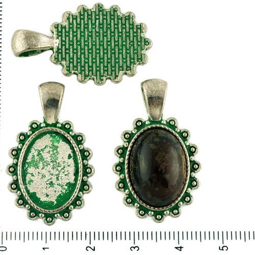 4pcs tchèque vert turquoise patine antique ton argent de forme ovale pendentif cabochon de lunette d sku-34152