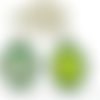 2pcs tchèque vert turquoise patine antique ton argent grand ovale pendentif feuille cabochon paramèt sku-34191