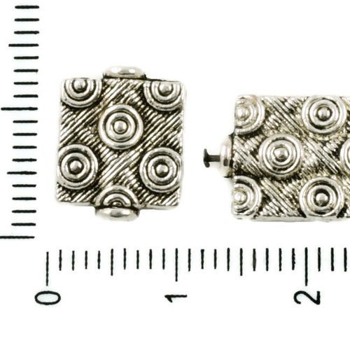 12pcs antique ton argent rectangle plat tube cercle rayé perles des deux côtés tchèque métal conclus sku-37407