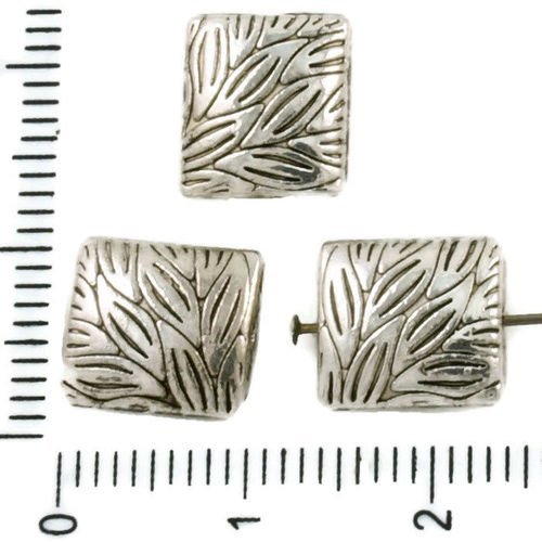 8pcs antique ton argent plat sculpté de feuilles soufflées rectangle perles des deux côtés tchèque m sku-37455