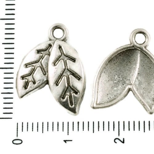 14pcs antique ton argent plat de feuilles florales pendentifs charms tchèque métal conclusions 14mm  sku-37479
