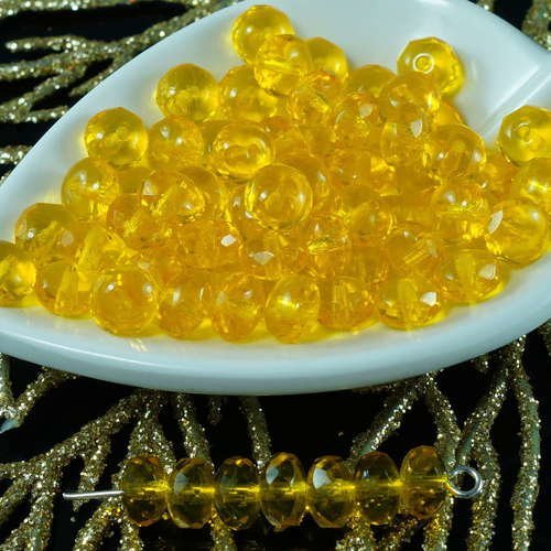 Miel jaune clair tchèque en verre à facettes rondelle perles rondelles feu poli donut 7mm x 4mm 26pc sku-18539