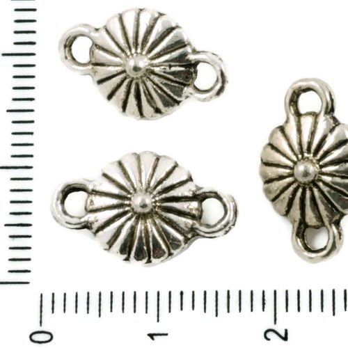 10pcs argent antique ton tour deux oeillet fleur de marguerite connecteur 2 trou perles tchèques en  sku-37488