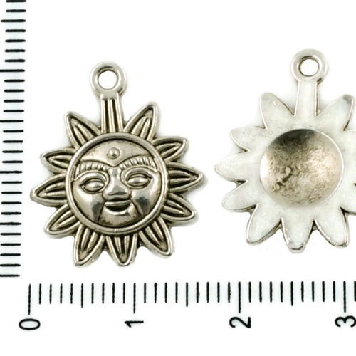 10pcs argent antique ton plat de soleil aztèque maya pendentif charms tchèque métal conclusions 17mm sku-37495