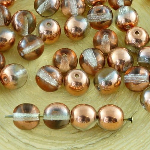 40pcs cristal métallique capri d'or de cuivre demi-tour druk verre tchèque pressé perles de 6mm sku-31399