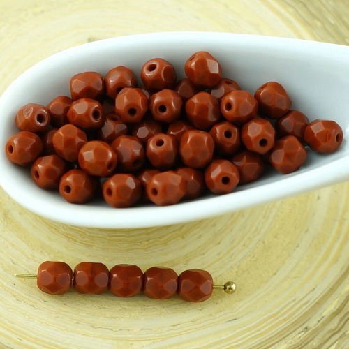 100pcs opaque brun chocolat verre tchèque ronde à facettes feu poli petites perles d'entretoise de 4 sku-29153