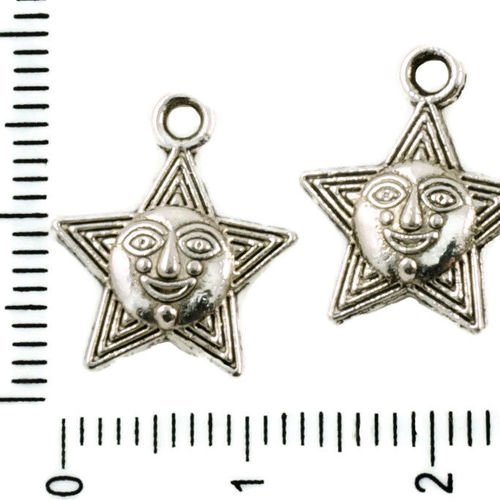 10pcs argent antique ton tour de sun star des charmes tchèque à deux faces en métal conclusions 13mm sku-37263
