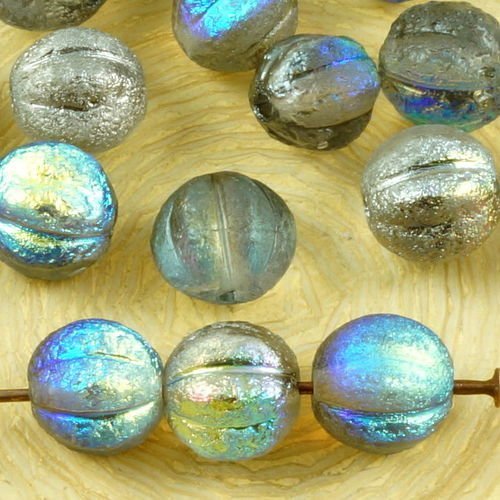 16pcs argent cristal arc-en-ciel métallique dichroïque vitrail de la moitié rugueux rustique gravées sku-37225