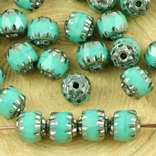 20pcs opaque vert turquoise argent platina tchèque en verre cathédrale facettes feu poli perles de 6 sku-35699