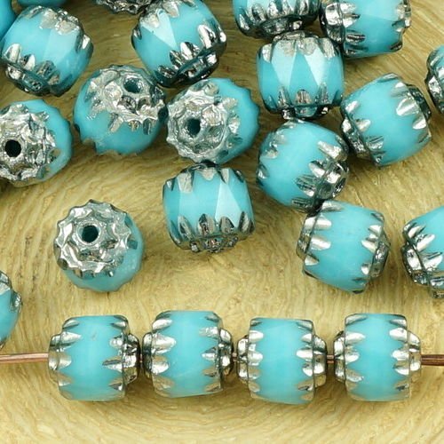 20pcs opaque bleu turquoise argent platina tchèque en verre cathédrale facettes feu poli perles de 6 sku-35700