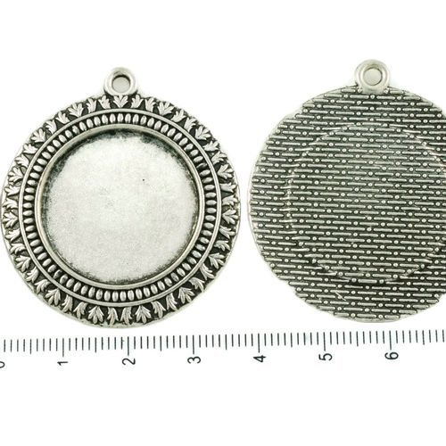 2pcs antique ton argent grand pendentif rond cabochon paramètres floral blanc plateau de métal de ba sku-37268