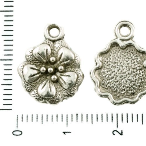 8pcs antique ton argent rond fleur charmes floral pendentifs tchèque en métal à deux faces résultats sku-37253