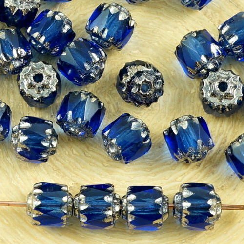 20pcs cristal bleu royal metallic silver verre tchèque cathédrale facettes feu poli perles de 6mm de sku-35726