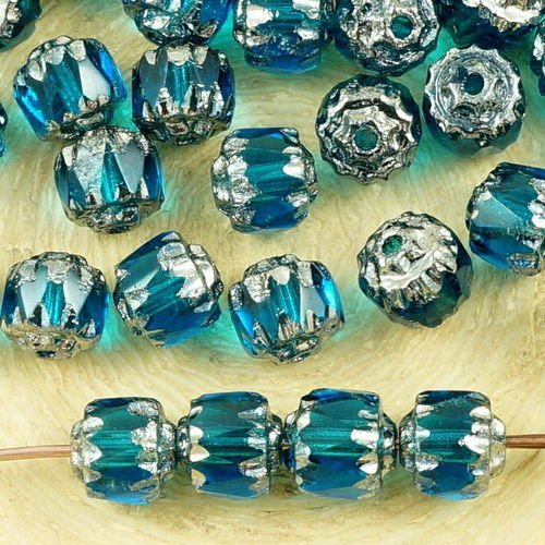 20pcs cristal bleu saphir argent métallisé verre tchèque cathédrale facettes feu poli perles de 6mm  sku-35727