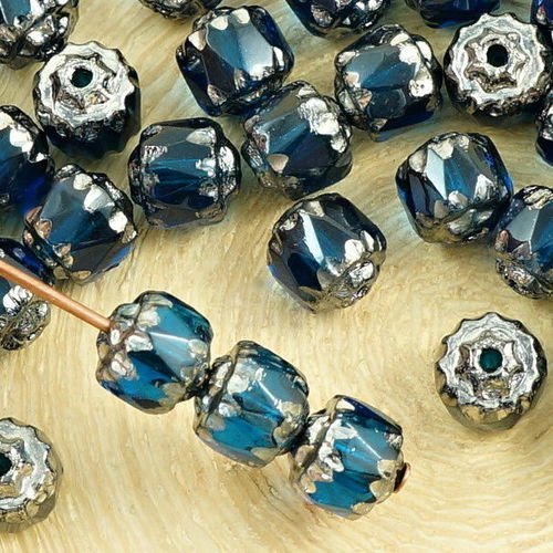 20pcs cristal bleu foncé argent métallisé verre tchèque cathédrale facettes feu poli perles de 6mm d sku-35728