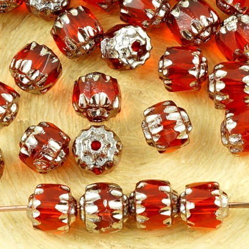 20pcs cristal rouge metallic silver verre tchèque cathédrale facettes feu poli perles de 6mm de noël sku-35730