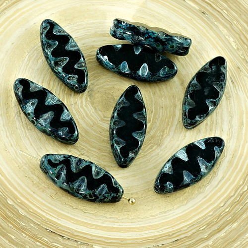 8pcs picasso noir plat ovale agité sculpté pétale de la fenêtre de la table de coupe tchèque perles  sku-30362