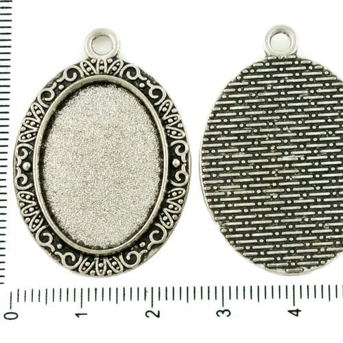 2pcs antique ton argent grand ovale pendentif cabochon de lunette paramètre vide tiroir en métal de  sku-37282