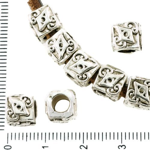 8pcs antique ton argent grand trou cube européenne pandora style losange charmes de perles tchèques  sku-37300