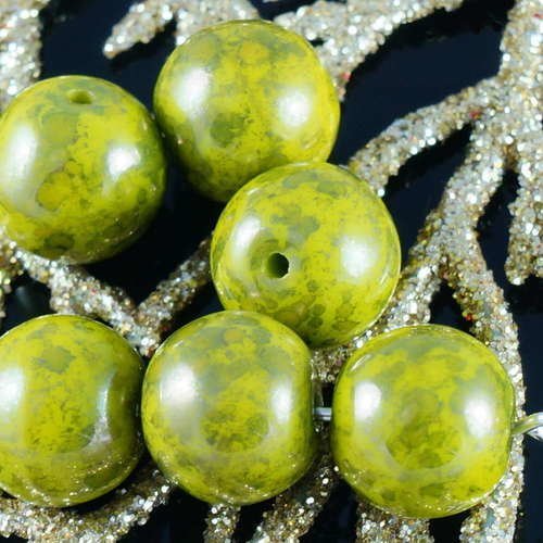 Grand travertin vert olive en verre tchèque perles rondes 10mm 10pcs sku-18514