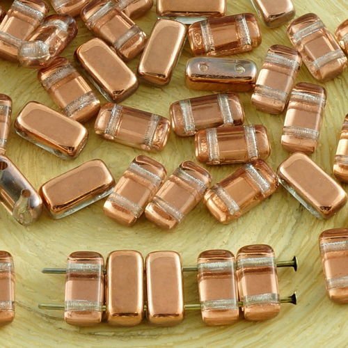 40pcs cristal métallique capri d'or de cuivre de la moitié des briques de verre tchèque perles 2 tro sku-30976