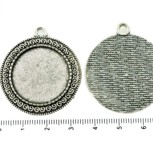 2pcs antique ton argent grand pendentif rond cabochon paramètres spirale blanc plateau de métal de b sku-37284