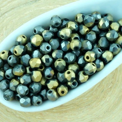 100pcs mat californie or gris ronde à facettes feu poli petite entretoise de verre tchèque perles de sku-34549