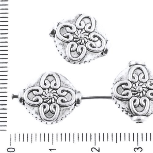 6pcs antique ton argent plat rond tube lanterne fleur de perles de deux faces tchèque métal conclusi sku-37362