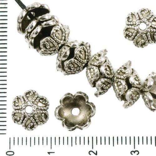 20pcs antique ton argent grosse perle pompon bouchon de fleur de corde rayé ronde tchèque métal conc sku-37418