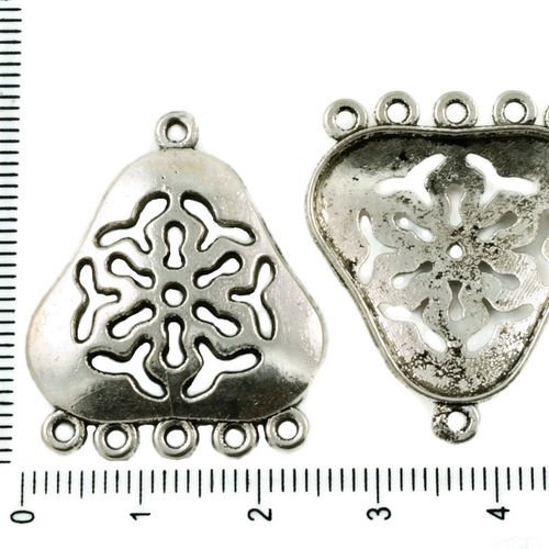 6pcs antique ton argent turquoise creux triangle de fleur de lustre pendants de boucles d'oreilles c sku-37422