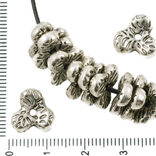 8pcs antique ton argent large entretoise fleur plat de feuilles de nature perle tchèque métal conclu sku-37458