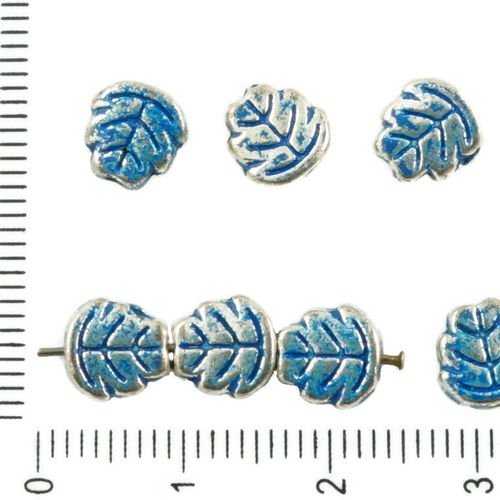 24pcs antique ton argent bleu patine de lavage à plat sculpté de feuilles florales naturelles perles sku-36802