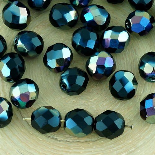 20pcs opaque jet noir métallique iris demi-rond à facettes feu poli entretoise de verre tchèque perl sku-34634