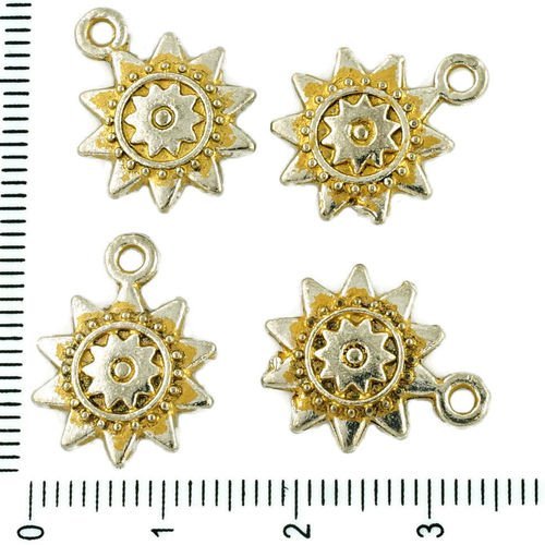 8pcs tchèque mat or patine antique ton argent ronde de fleur de sun star des charmes à deux faces en sku-33908