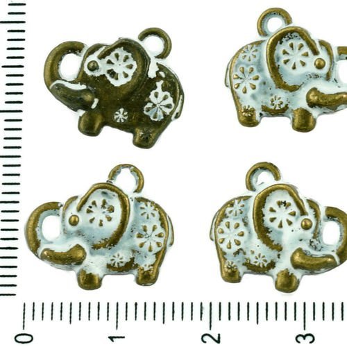 8pcs tchèque blanche mate patinée bronze antique ton éléphant animal charms pendentif à deux faces e sku-33928