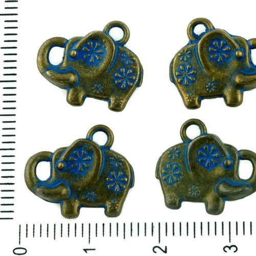 8pcs tchèque bleu patine bronze antique ton éléphant animal charms pendentif à deux faces en métal c sku-33929