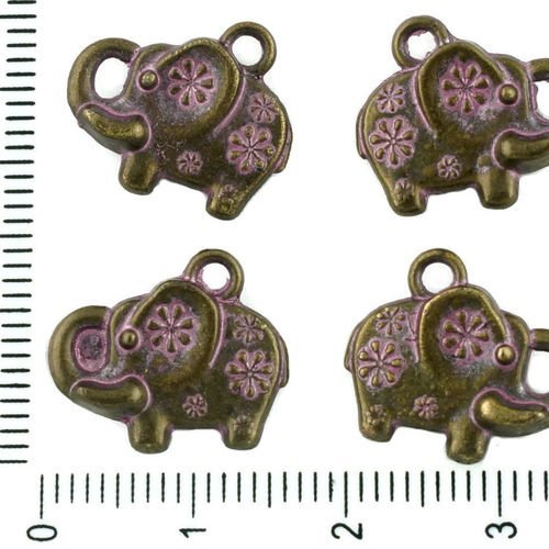 8pcs tchèque valentine rose patine bronze antique ton éléphant animal charms pendentif à deux faces  sku-33933