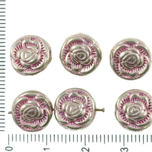 6pcs antique ton argent valentine rose patine laver fleur de la floral de perles de charmes tchèque  sku-36319