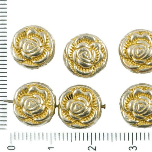 6pcs antique ton argent mat or patine laver fleur de la rose floral de perles de charmes tchèque mét sku-36320