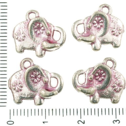 6pcs antique ton argent valentine rose patine de lavage éléphant animal des deux côtés pendentifs ch sku-36416