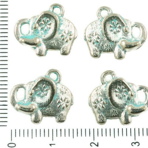 6pcs antique ton argent bleu turquoise patine de lavage éléphant animal des deux côtés pendentifs ch sku-36418