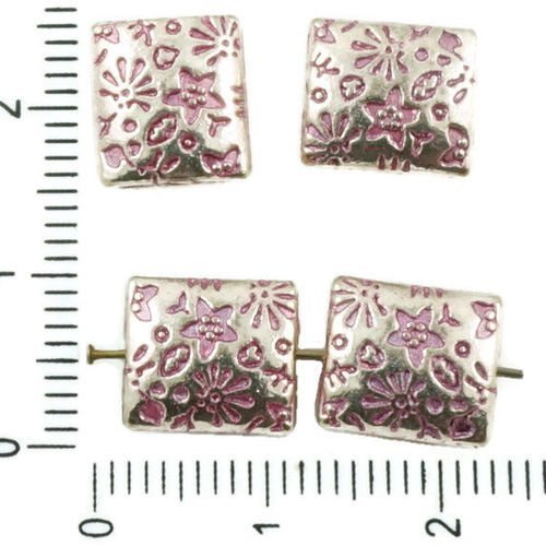 8pcs antique ton argent rose patine de lavage à plat fleur de feuille de nature soufflé rectangle pe sku-36753