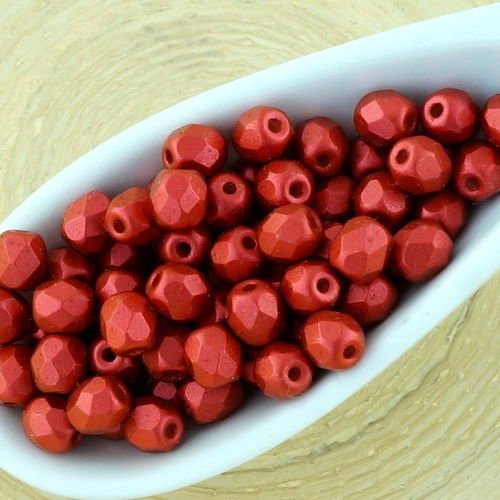 100pcs mat métallique de lave rouge rond à facettes feu poli petite entretoise tchèque perles de ver sku-33103